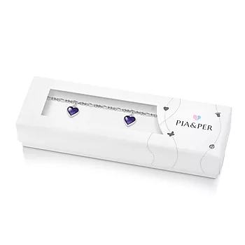 Bilde nummer 2 av Pia&Per, Armbånd i 925 sølv med charms av lilla emalje hjerter