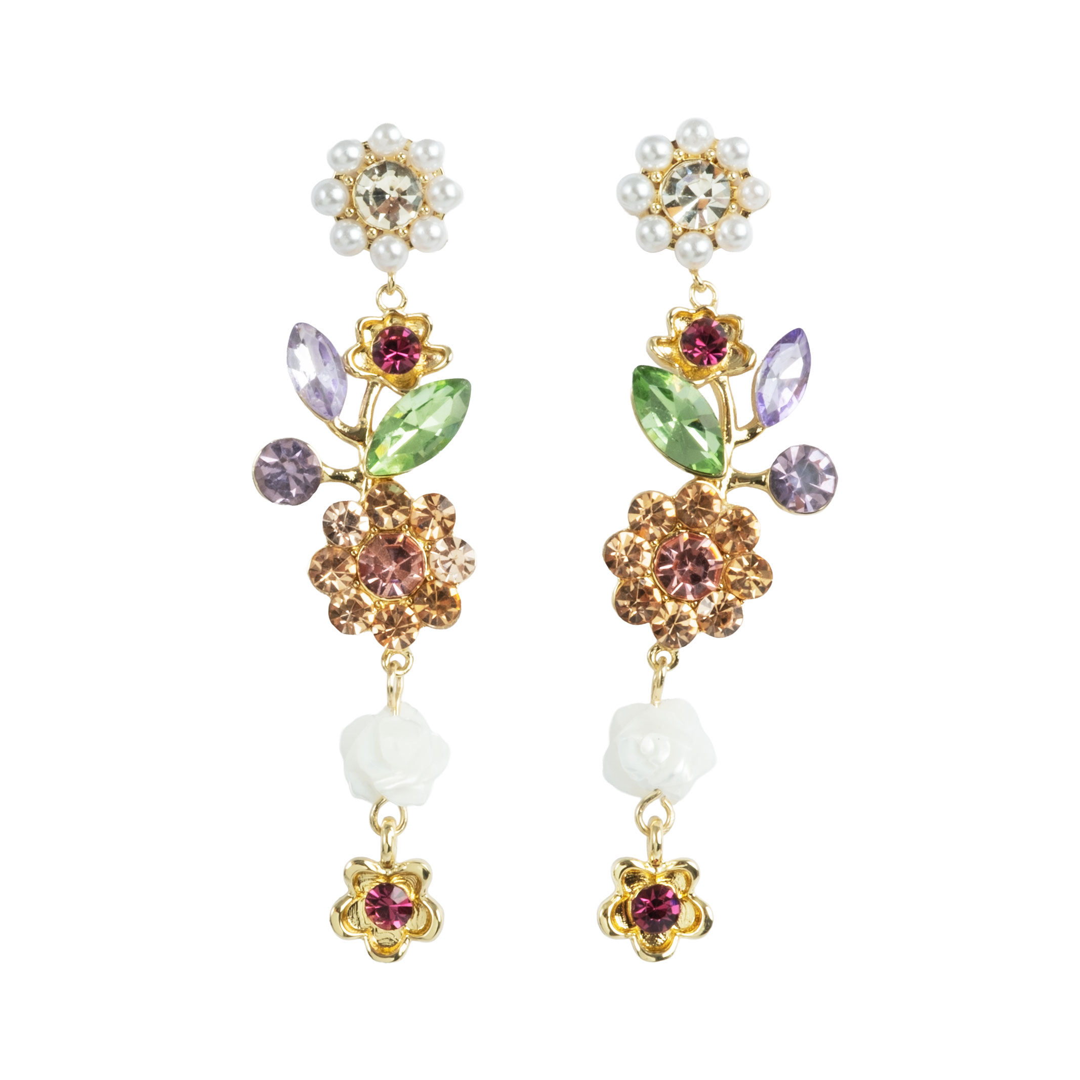 Vintage Bloom øredobber i forgylt messing med blomster