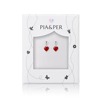 Bilde nummer 3 av Øredobber til barn i 925 sølv med rødt hjerte