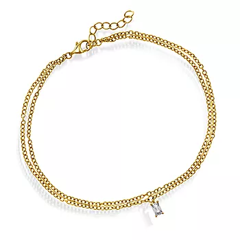 Pan Jewelry, Ankelkjede i forgylt 925 sølv med 2 rader og zirkonia