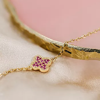 Bilde nummer 3 av Pan Jewelry, Kløver armbånd i forgylt 925 sølv med rosa zirkonia