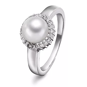 Pan Jewelry, Ring i 925 sølv med ferskvannsperle og zirkonia