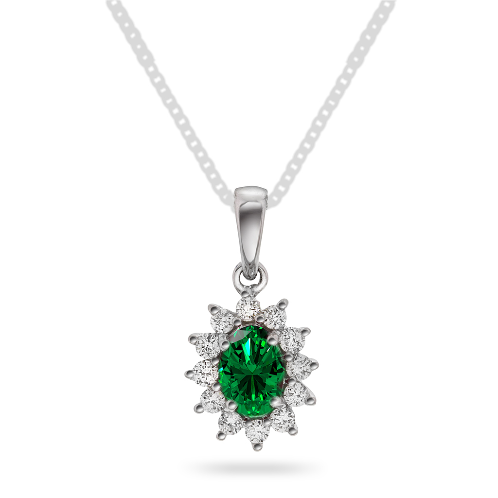 Gold Collection, Anheng i 585 hvitt gull med diamanter 0,24 ct og smaragd