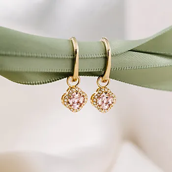 Bilde nummer 2 av Pan Jewelry, Ivy øreringer i forgylt 925 sølv med rosa zirkonia