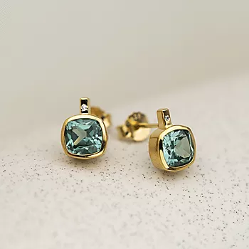 Bilde nummer 2 av Pan Jewelry, Øredobber i forgylt 925 sølv med grønn zirkonia