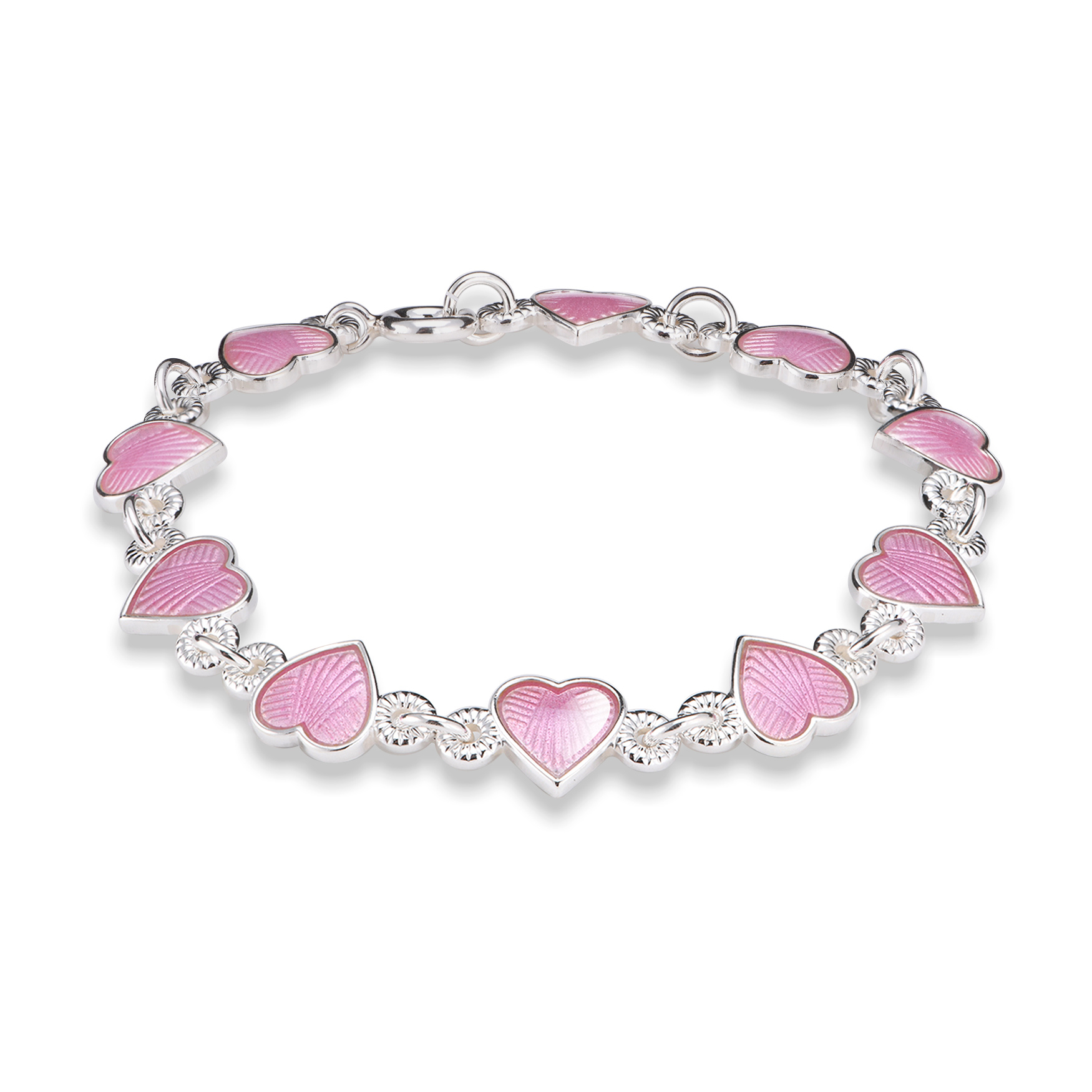 Pia&Per, Armbånd i 925 sølv med rosa emalje hjerter