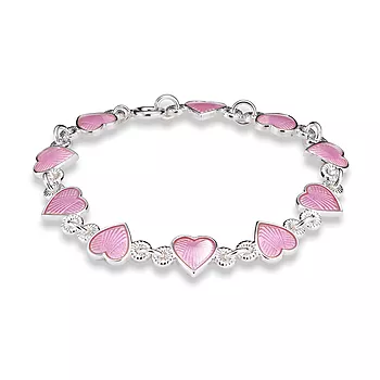 Pia&Per, Armbånd i 925 sølv med rosa emalje hjerter