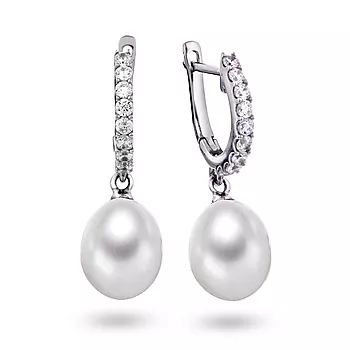 Pan Jewelry, Øredobber i sølv med zirkonia og ferskvannsperle