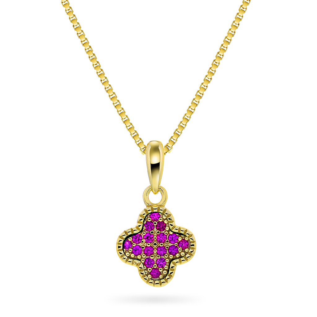 Pan Jewelry, Kløver smykke i forgylt 925 sølv med rosa zirkonia