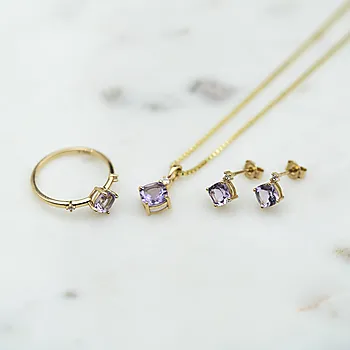 Bilde nummer 4 av Pan Jewelry, Øredobber i 585 gult gull med zirkonia og ametyst