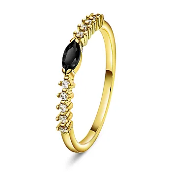 Ring i 925 forgylt sølv med sort zirkonia