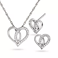 Pan Jewelry, Smykkesett i 925 sølv med zirkonia og hjerte