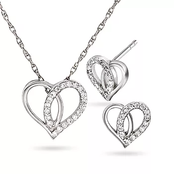 Pan Jewelry, Smykkesett i 925 sølv med zirkonia og hjerte