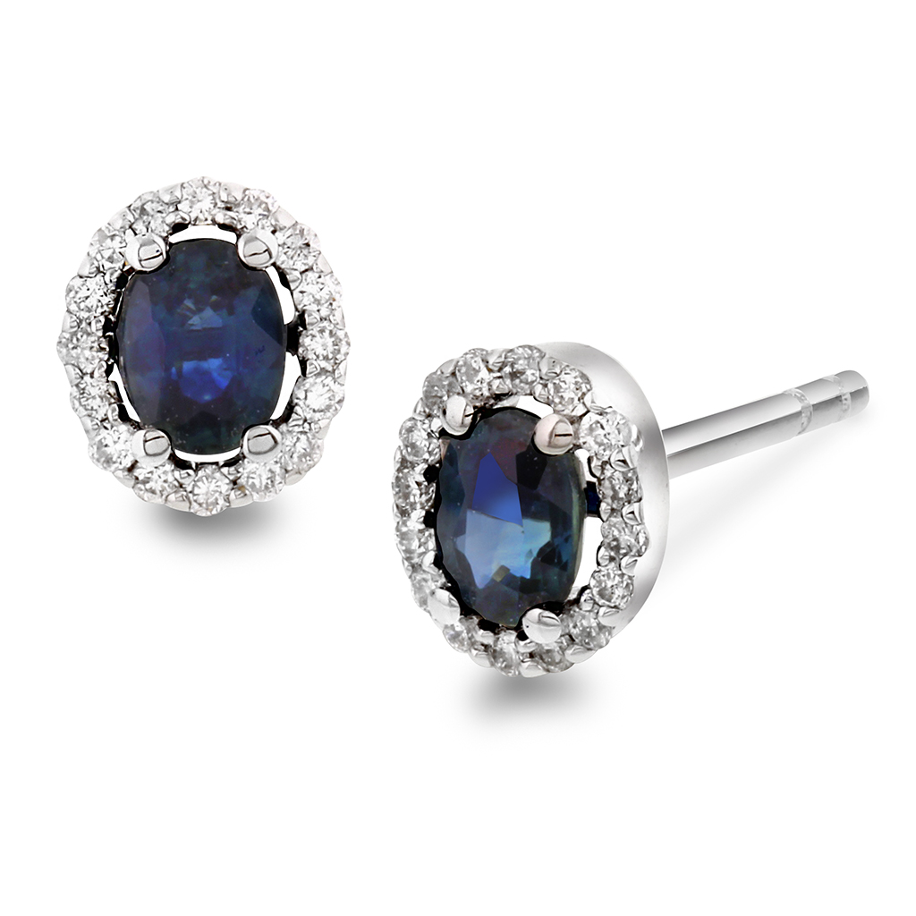 Pan Jewelry, Øredobber i 585 hvitt gull med diamanter 0,10 ct og safir