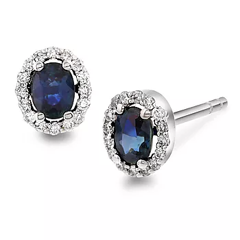 Pan Jewelry, Øredobber i 585 hvitt gull med diamanter 0,10 ct og safir