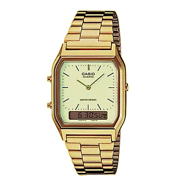 Vintage klokke i gullfarget stål med digital visning