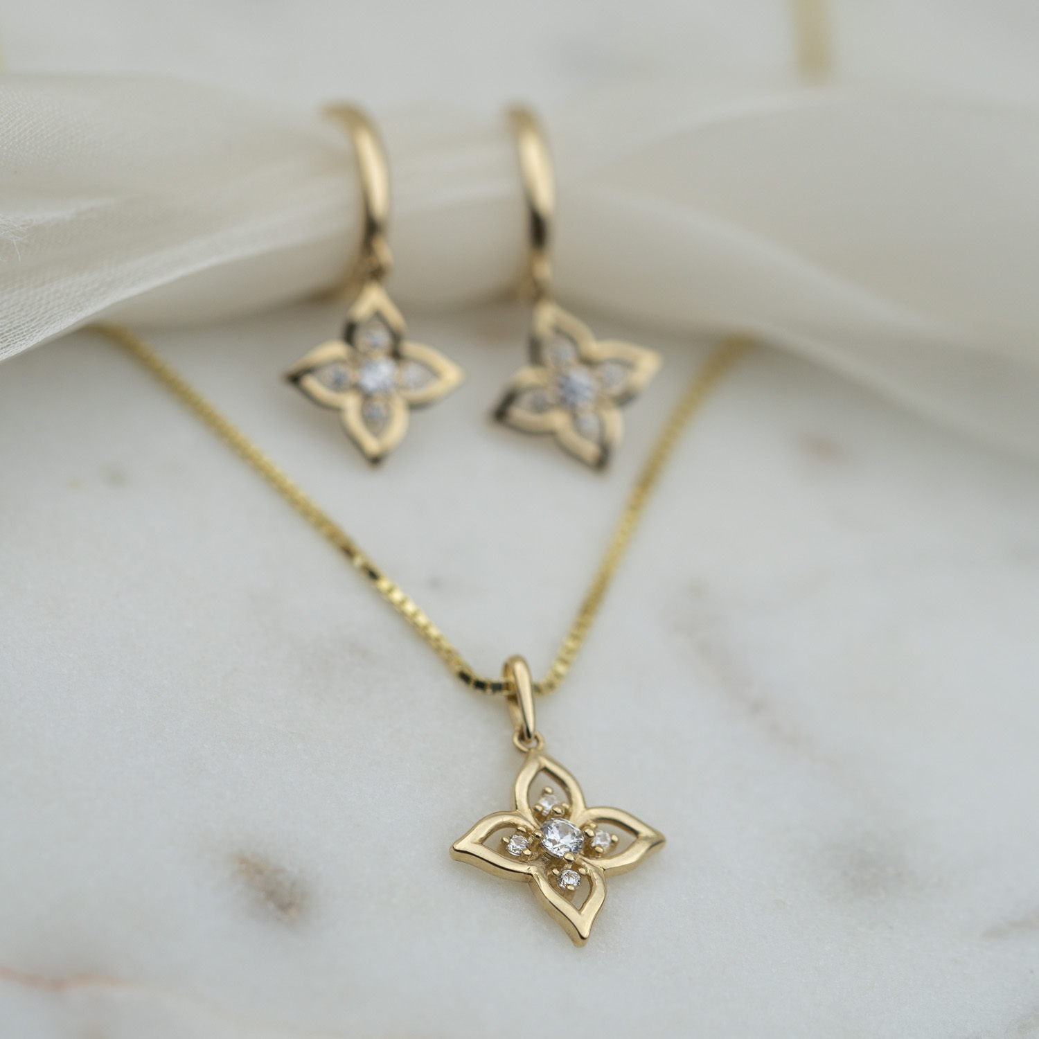 Bilde nummer 4 av Pan Jewelry, Anheng i 585 gult gull med zirkonia og blomst