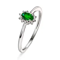 Diamantring i 585 hvitt gull 0,04 ct med smaragd