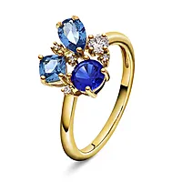 Pan Jewelry, Ring i forgylt 925 sølv med blå zirkonia