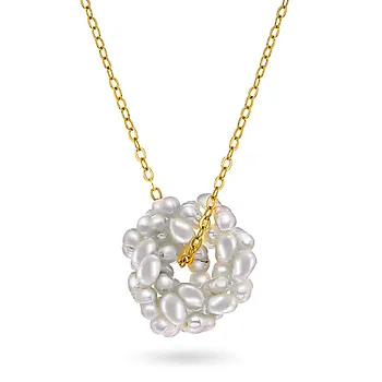 Perlefnugg smykke i 925 forgylt sølv med ferskvanssperler