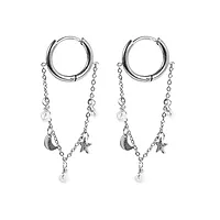 Øredobber i stål med måne, stjerne og ferskvannsperler