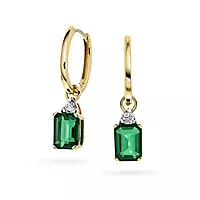 Michelle øreringer i 585 gult gull med diamanter 0,16 ct og hydrotermisk smaragd