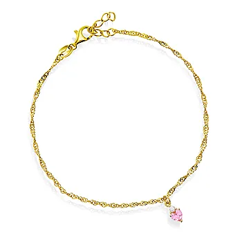 Pan Jewelry, Ankelkjede til barn i forgylt 925 sølv med hjerte, 20 cm
