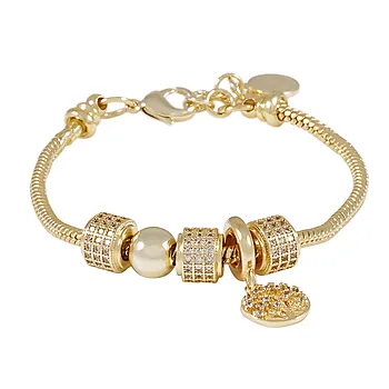 Snö of Sweden, Cicce armbånd i forgylt messing med zirkonia og charms