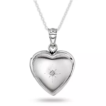 Pan Jewelry, Medaljong i 585 hvitt gull med hjerte og diamant 0,01 ct