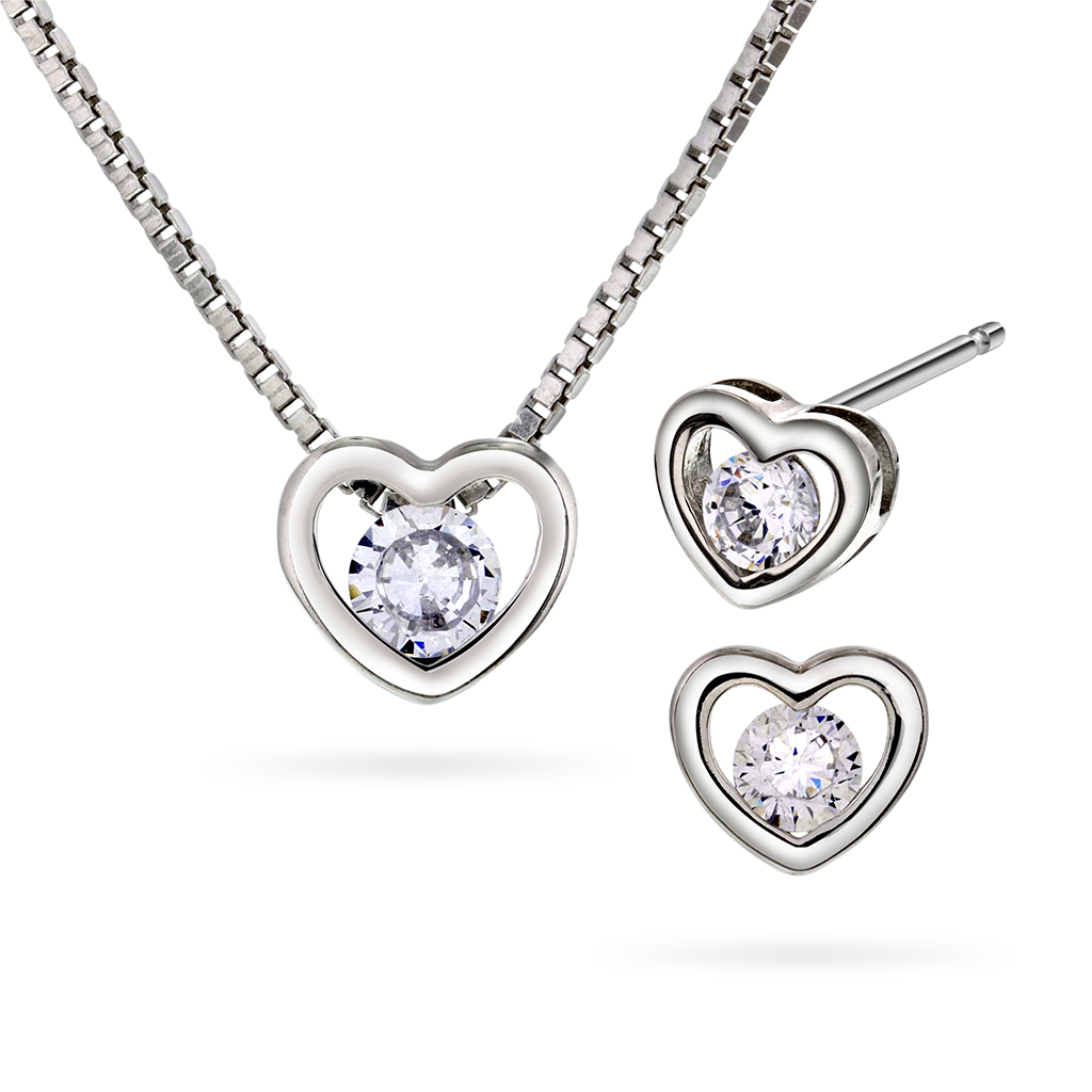 Pan Jewelry, Smykkesett i 925 sølv med zirkonia og hjerter
