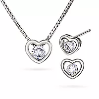 Pan Jewelry, Smykkesett i 925 sølv med zirkonia og hjerter