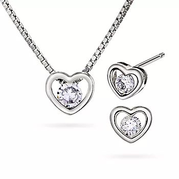 Pan Jewelry, Smykkesett i 925 sølv med zirkonia og hjerter