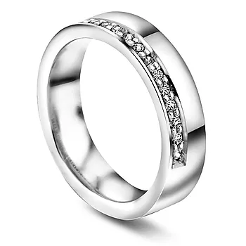 Giftering i 585 hvitt gull med diamanter 0,15 CT | 5 mm bredde