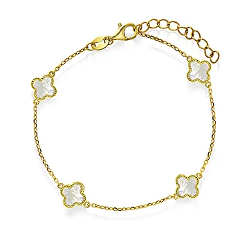 Pan Jewelry, Kløver armbånd i forgylt 925 sølv med perlemor