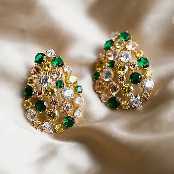 Bilde nummer 2 av Janne Formoe by Pan Jewelry, Store øredobber i forgylt sølv med fargede zirkonia