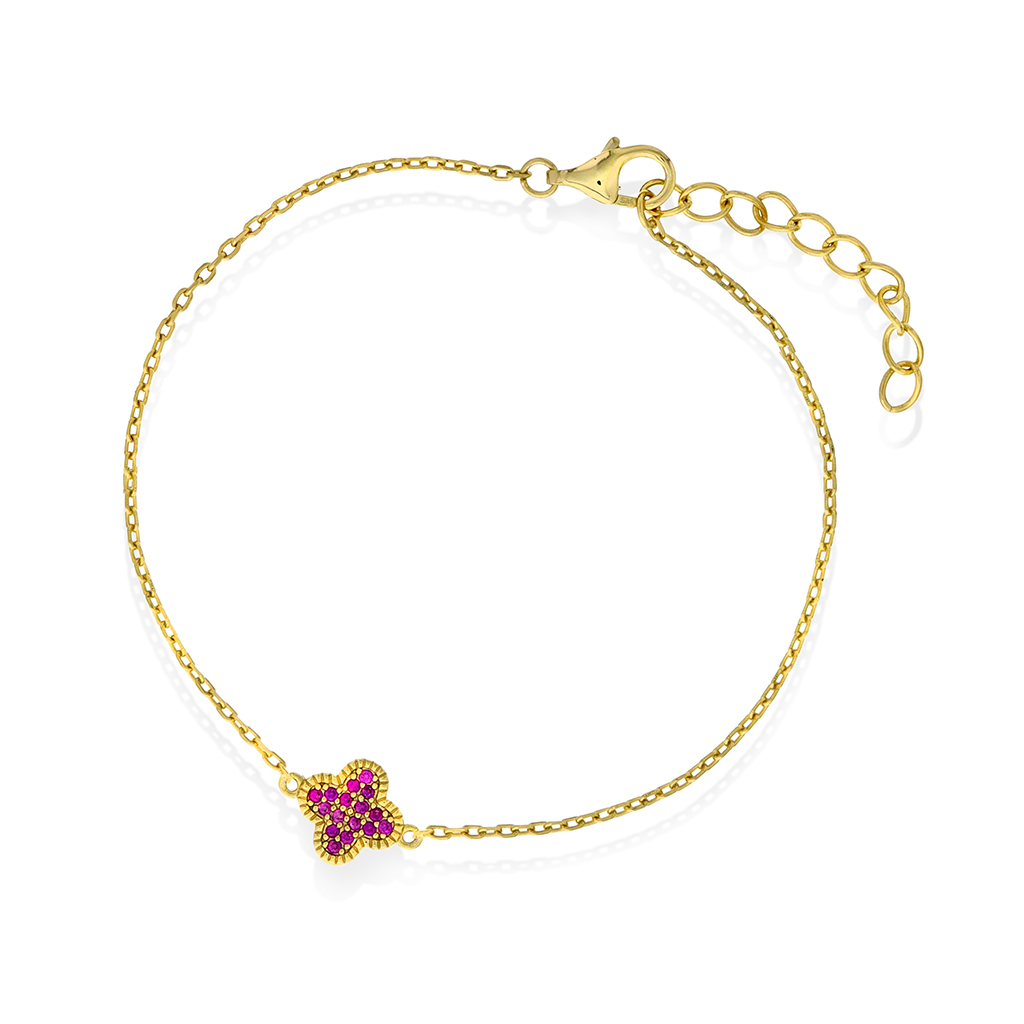Pan Jewelry, Kløver armbånd i forgylt 925 sølv med rosa zirkonia