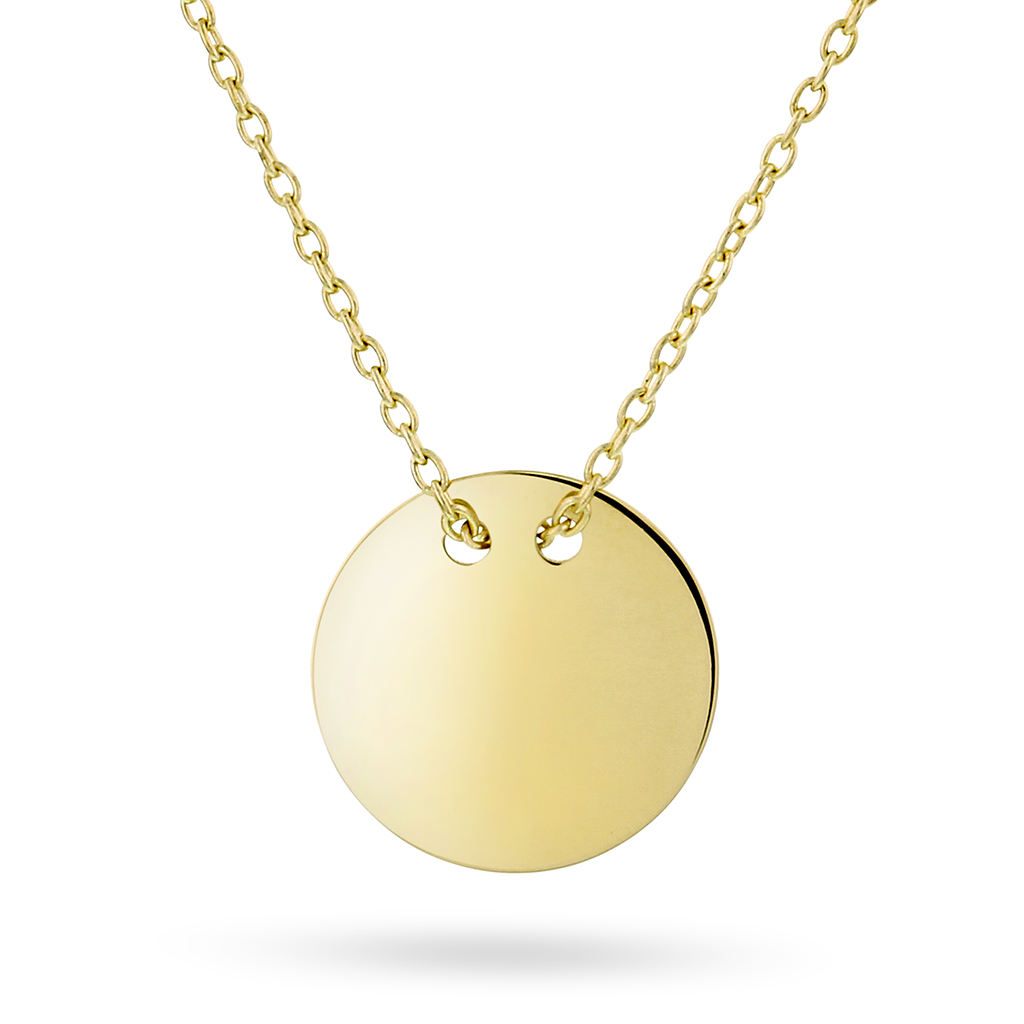 Nine Carat, Smykke i 375 gult gull med rund graveringsplate