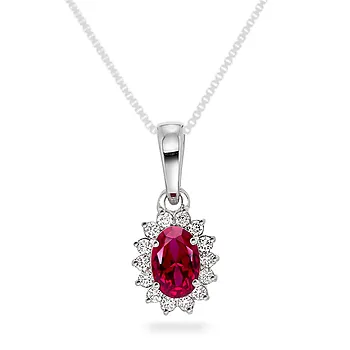 Gold Collection, Anheng i 585 hvitt gull med diamanter 0,14 ct og rubin