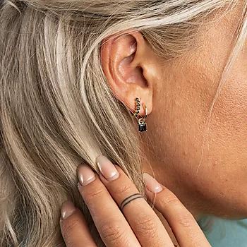 Bilde nummer 3 av Pan Jewelry, Øreringer i forgylt sølv med sort zirkonia