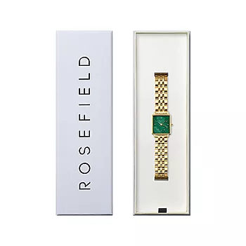 Bilde nummer 4 av Rosefield, The Boxy XS dameklokke med gullfarget stållenke og grønn skive