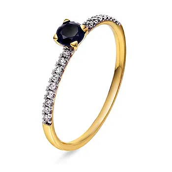 Diamantring i 585 gult gull 0,10 ct med onyx