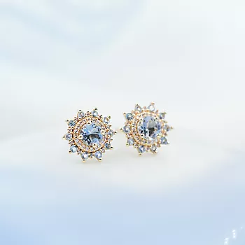 Bilde nummer 4 av Pan Jewelry, Øredobber i 585 gult gull med diamanter 0,08 ct og akvamarin stener