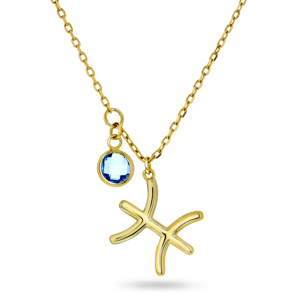 Pan Jewelry, Smykke i 925 forgylt sølv med zirkonia og horoskop Fiskene