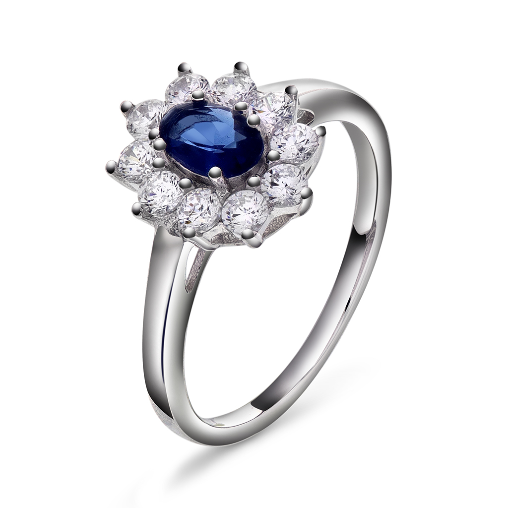 Pan Jewelry, Royal ring i 925 rhodinert sølv med blå sten, størrelse 64