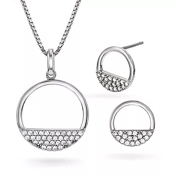 Pan Jewelry, Smykkesett i 925 sølv med zirkonia og sirkel