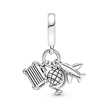 Bilde nummer 3 av Pandora Moments, Charm i 925 sølv med fly, koffert og jordklode