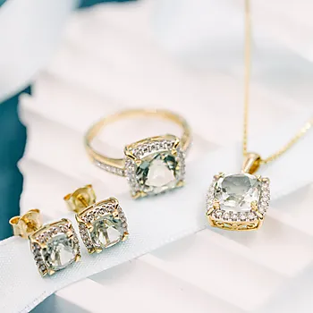 Bilde nummer 4 av Siena diamantanheng i 585 gult gull 0,18 ct med grønn ametyst