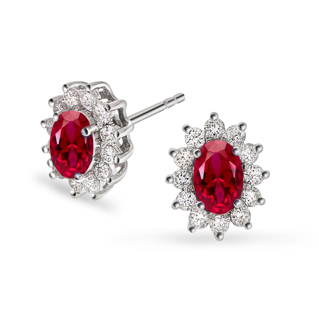 Gold Collection, Øredobber i 585 hvitt gull med diamanter 0,48 ct og rubin