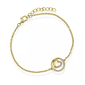 Pan Jewelry, Armbånd i 925 forgylt sølv med hjerte i sirkel og zirkonia