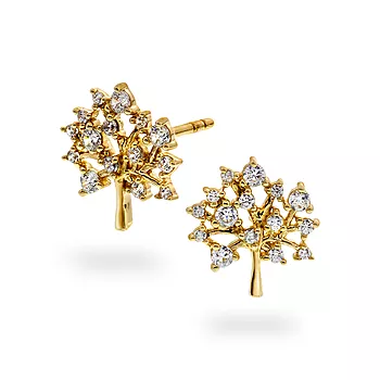 Pan Jewelry, Øredobber i 585 gult gull med zirkonia og livets tre